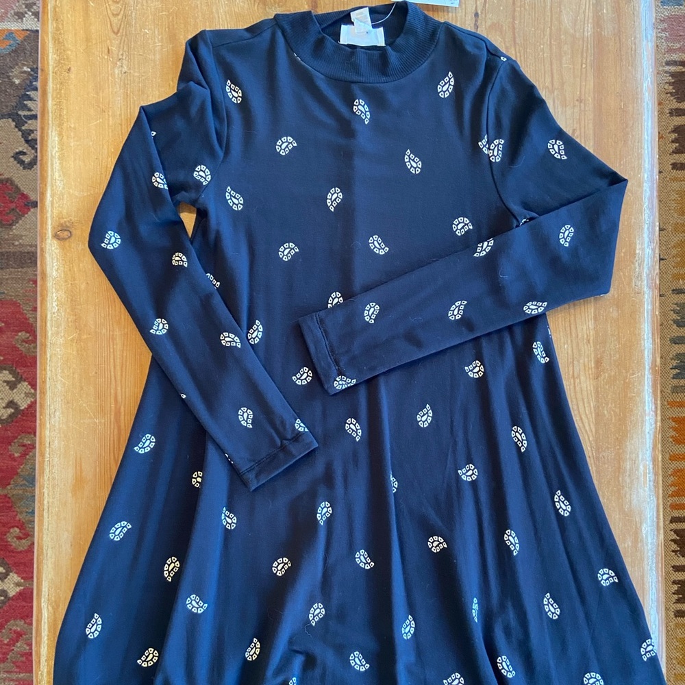 Loft lounge black patterned dress longe sleeve